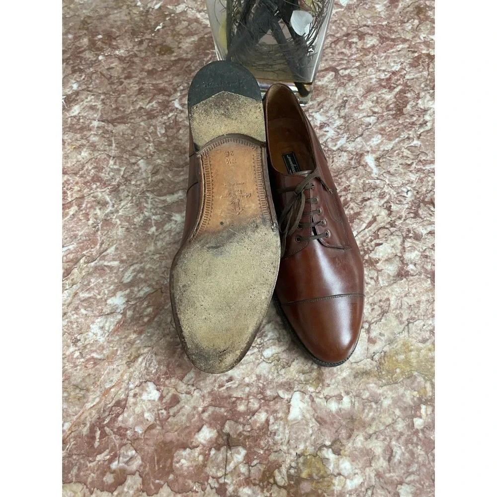 Salvatore Ferragamo Brown Leather Cap Toe Oxford Men's Dress Shoes 10.5 2E, $795